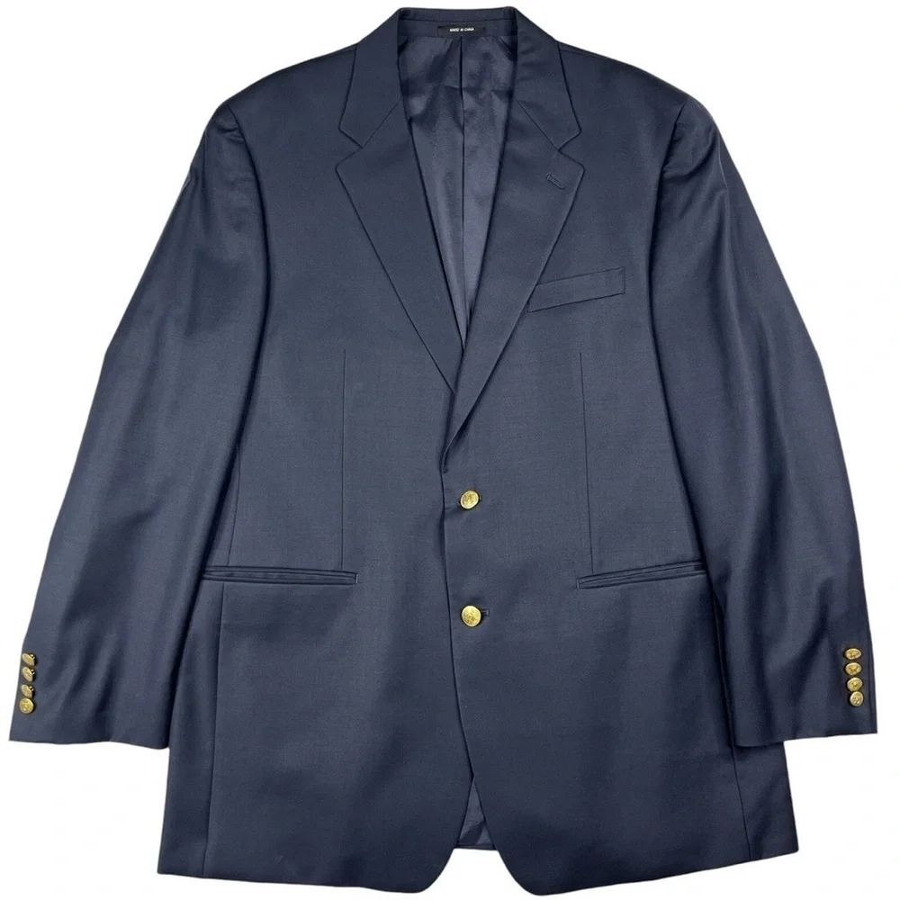 Lauren Ralph Lauren 100% Wool Navy Blazer with Gold Buttons, Size 50L